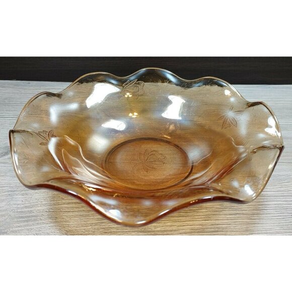Crystal Clean Marigold Floral Carnival Glass Ruffled Fruits Salad Serving Bowls - Picture 1 of 12